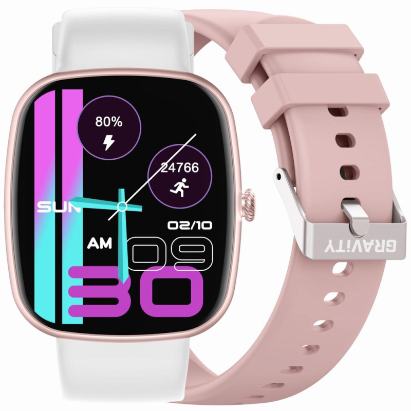 Smartwatch Damski GRAVITY GT18-2 Różowy Pasek Silikonowy + Biały Pasek
