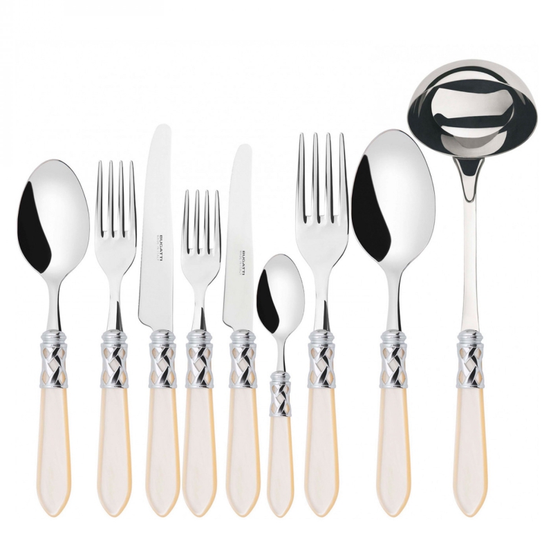 Zestaw sztućców obiadowych w drewnianej skrzyni Casa Bugatti Aladdin Ivory/Steel 75 szt.