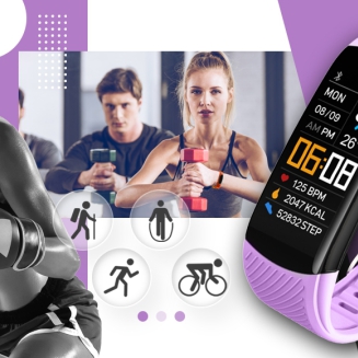 Smartwatch GIEWONT Czarno Jasnofioletowy 2 Paski GW200-8 - 5