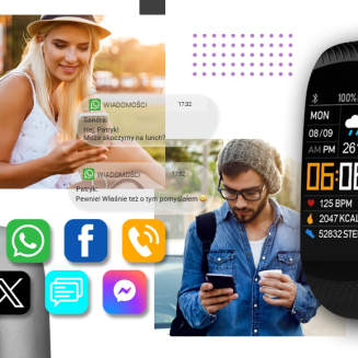 Smartwatch GIEWONT Czarno Jasnofioletowy 2 Paski GW200-8 - 8