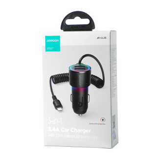 Ładowarka samochodowa JOYROOM JR-CL25 2x USB + kabel Lightning (czarna) - 2