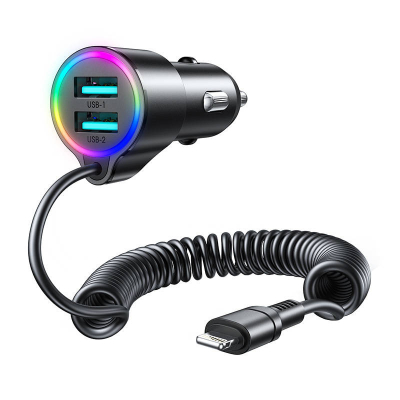 Ładowarka samochodowa JOYROOM JR-CL25 2x USB + kabel Lightning (czarna)