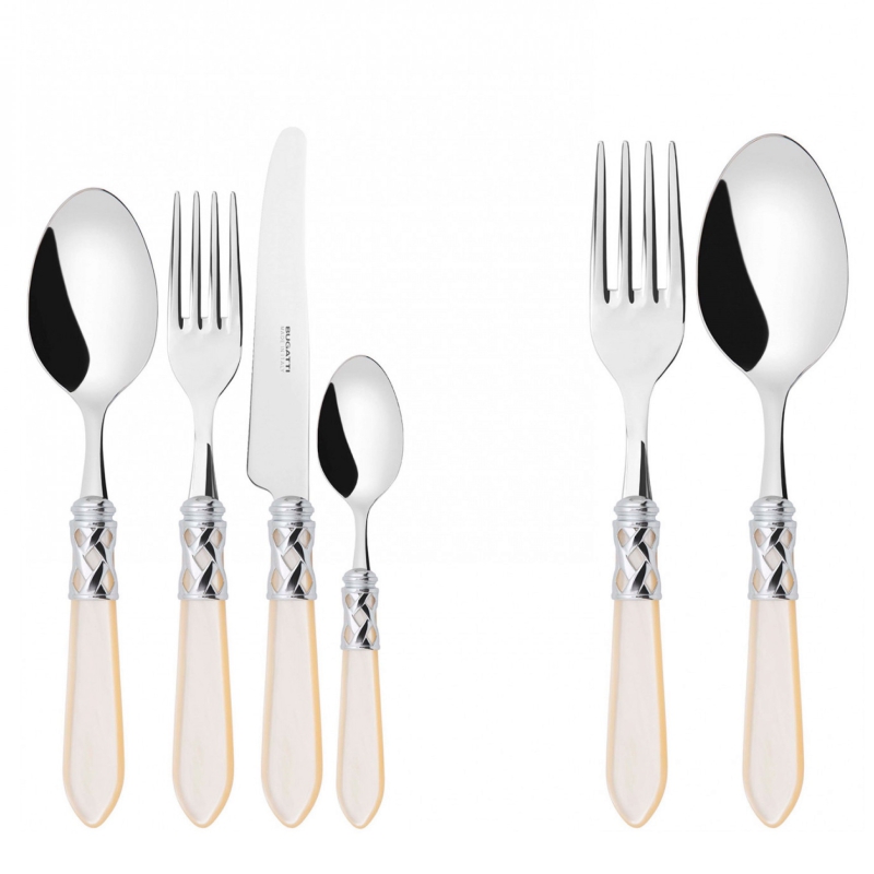 Zestaw sztućców obiadowych w drewnianej skrzyni Casa Bugatti Aladdin Ivory/Steel 50 szt.