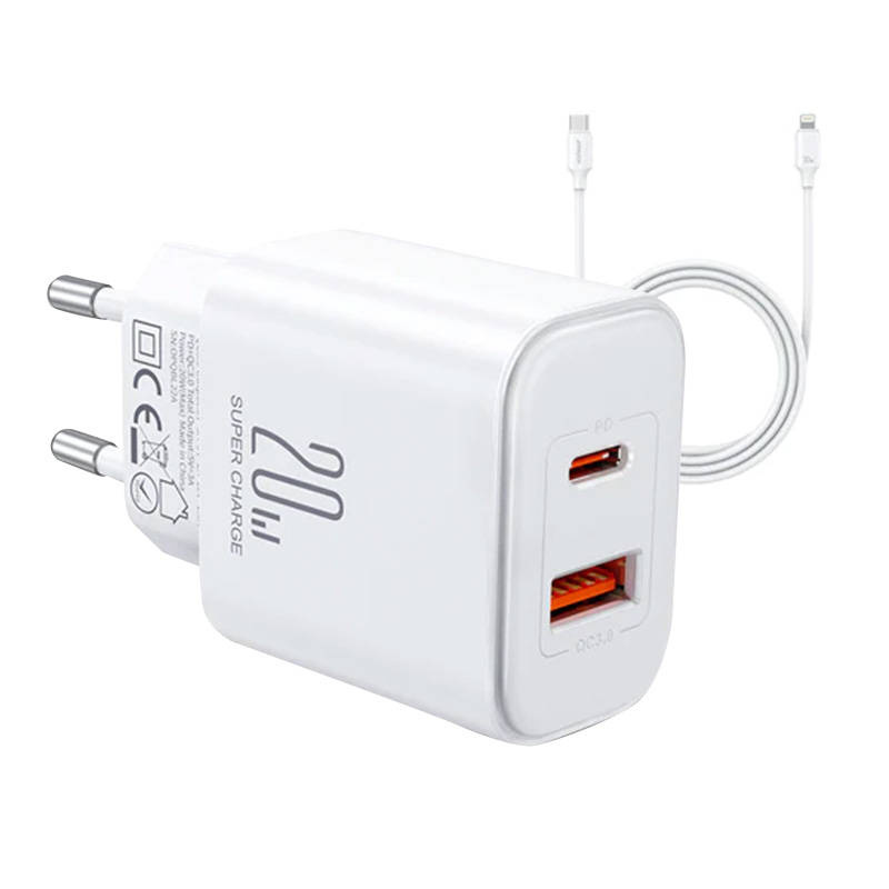 Ładowarka sieciowa Joyroom JR-TCF05, 20W + kabel C to L 1m (biała)