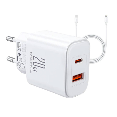 Ładowarka sieciowa Joyroom JR-TCF05, 20W + kabel C to L 1m (biała)