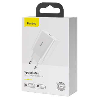 Ładowarka sieciowa Baseus Speed Mini Quick Charger, USB-C, PD, 3A, 20W (biała) - 10