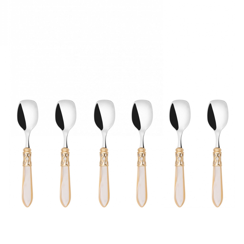 Komplet 6 łyżeczek do cukru/lodów Casa Bugatti Aladdin w prezentowym opakowaniu Ivory/Gold