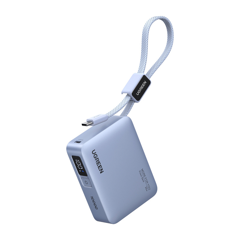  Powerbank 10000mAh Ugreen PB584, USB + USB-C, 33W, built-in cable (gray)