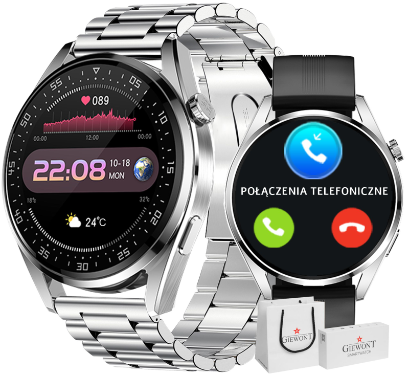 Smartwatch GIEWONT Vertex SmartCall GW450-4 Silver/Carbon Silikon