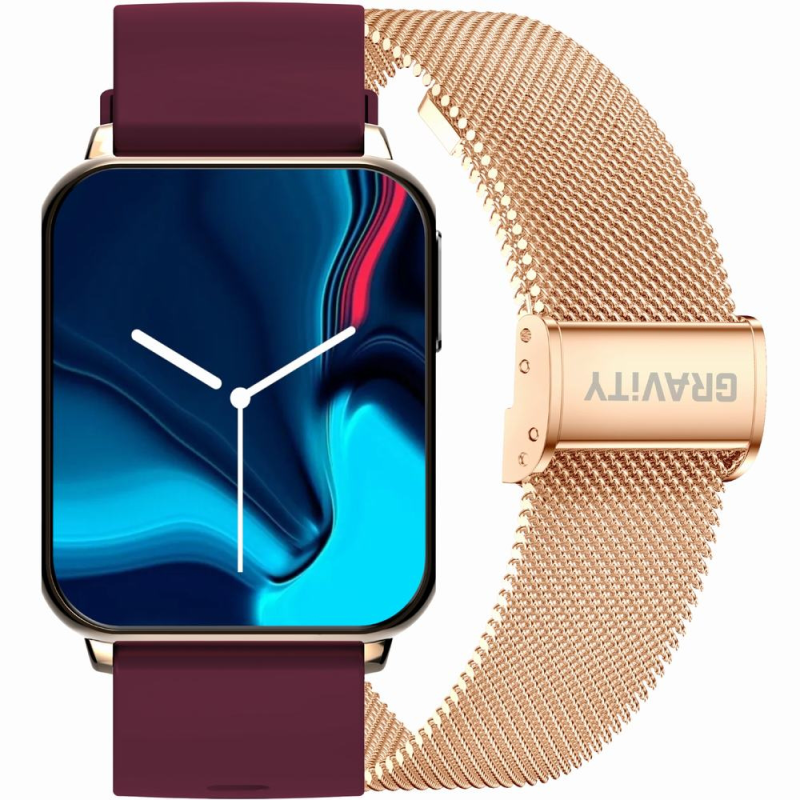 Smartwatch Gravity Różowe Złoto Bordowy 2 Paski GT17-6
