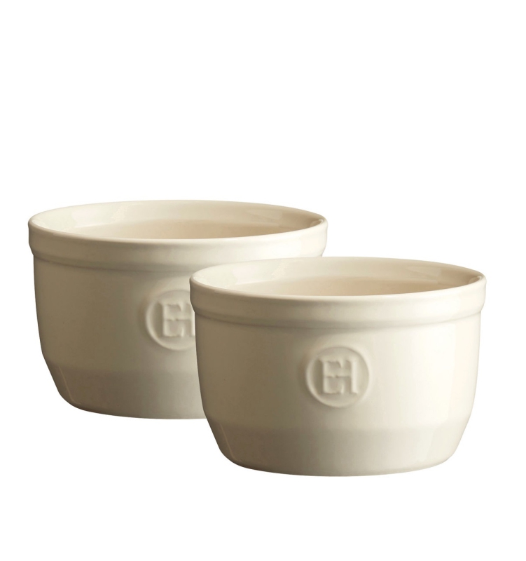  Set of two Emile Henry N°10 cream ramekin baking bowls