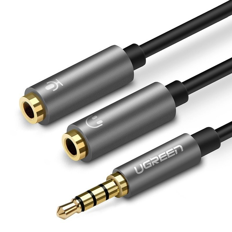  UGREEN AV141 AUX audio splitter cable 3.5 mm mini jack (male) to headphone + microphone (female), 20cm (black)