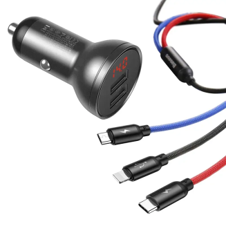  BASEUS set car charger 24W + 3-in-1 USB cable 1.2m - 3