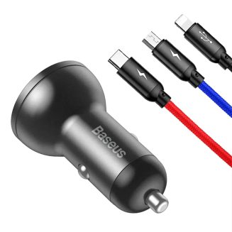 BASEUS set car charger 24W + 3-in-1 USB cable 1.2m - 2