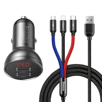  BASEUS set car charger 24W + 3-in-1 USB cable 1.2m