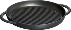 Okrągła patelnia żeliwna grillowa Staub z dwoma uchwytami - 22 cm, Czarny