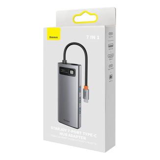 Hub 7w1 Baseus Metal Gleam Series, USB-C do 3x USB 3.0 + HDMI + USB-C PD + VGA + Ethernet RJ45 - 6
