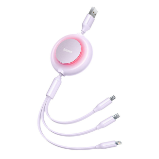 Kabel USB 3w1 Baseus Bright Mirror 2, micro USB / Lightning / USB-C, płaski, 3.5A, 1.1m (fioletowy) - 6
