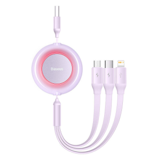 Kabel USB 3w1 Baseus Bright Mirror 2, micro USB / Lightning / USB-C, płaski, 3.5A, 1.1m (fioletowy) - 2