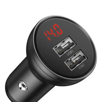 Ładowarka samochodowa Baseus z wyświetlaczem, 2x USB, 4,8A, 24W (szara) - 3