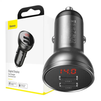 Ładowarka samochodowa Baseus z wyświetlaczem, 2x USB, 4,8A, 24W (szara) - 8