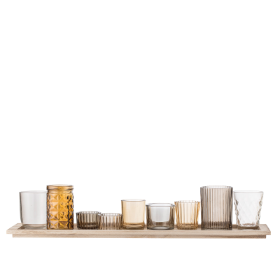  Set of 9 Bloomingville Sanga Brown candle holders with tray