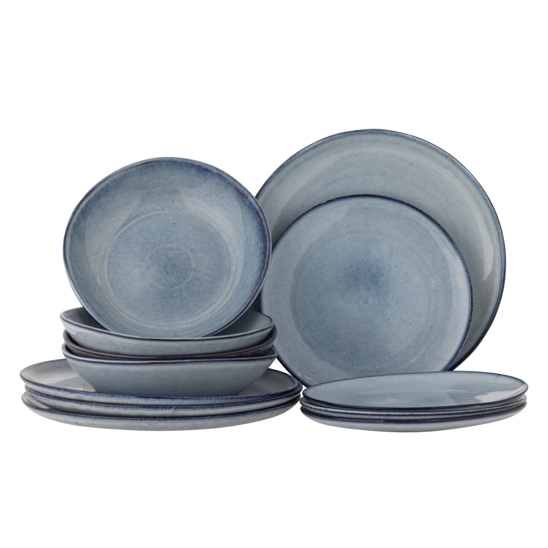 Zestaw porcelany obiadowy Bloomingville Sandrine Blue 12 szt.