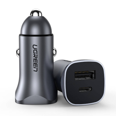 Ładowarka samochodowa UGREEN CD130 24W USB/USB-C (szara)