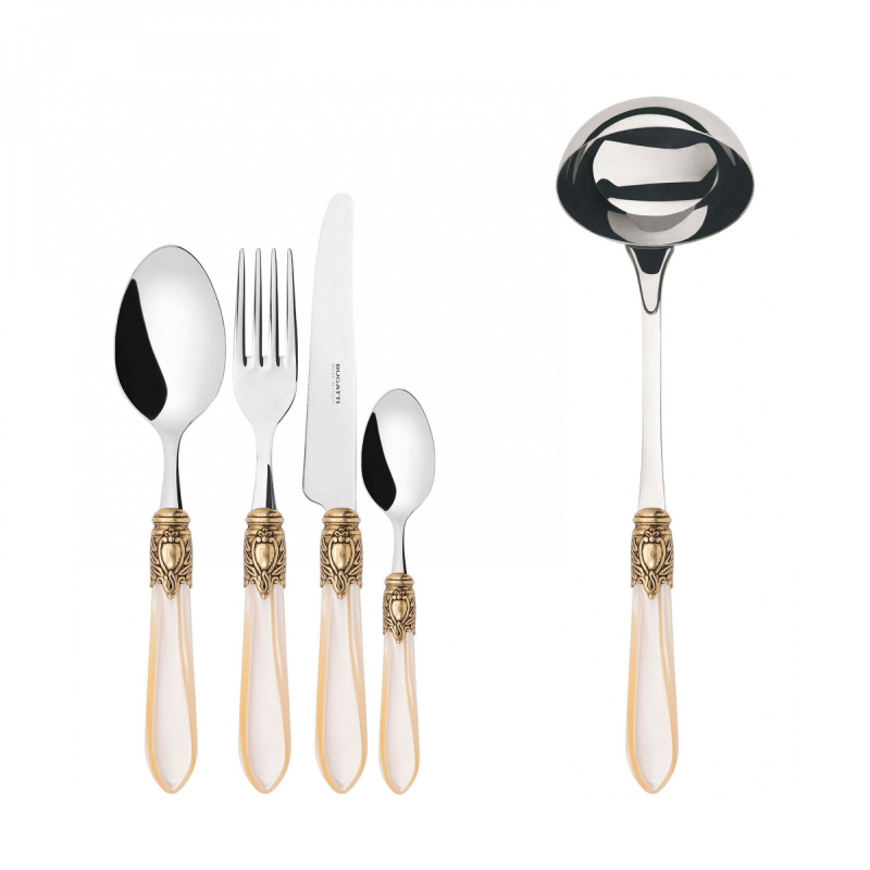 Zestaw sztućców obiadowych Casa Bugatti Oxford Ivory/Gold 49 szt.