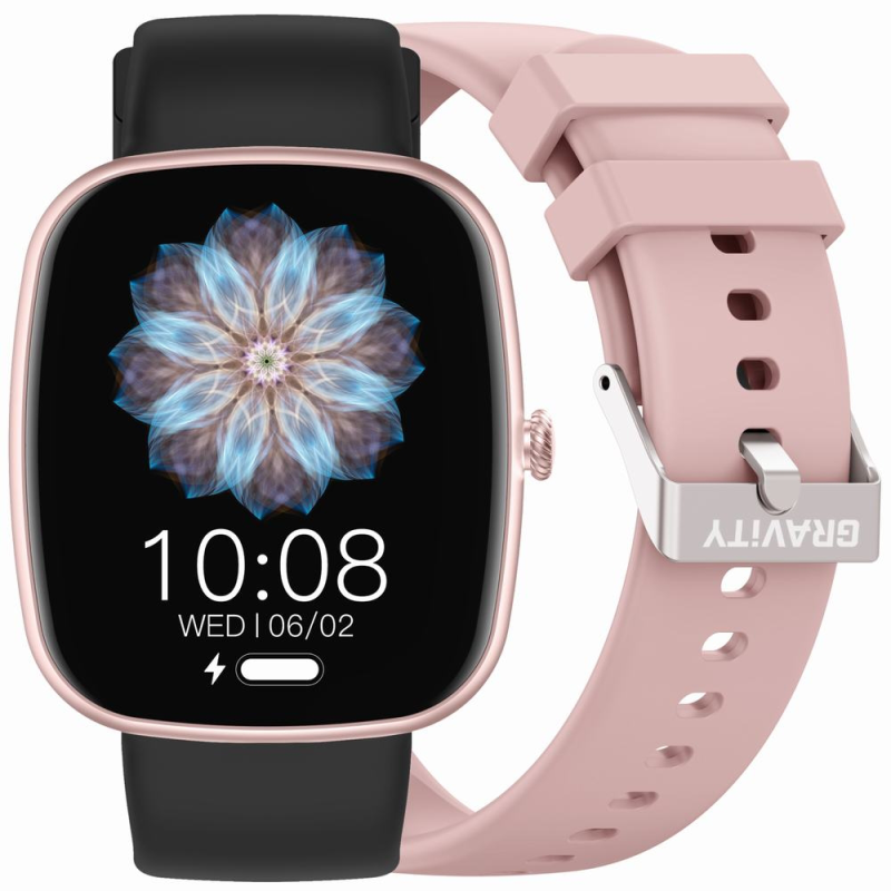Smartwatch Damski GRAVITY GT18-1 Różowy Pasek Silikonowy + Czarny Pasek