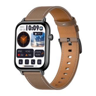 Smartwatch COLMI C28 Czarny + brązowy skórzany pasek - 2