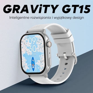 Smartwatch Damski GRAVITY GT15-11 Granatowy Pasek Silikonowy + Złota Bransoleta - 2