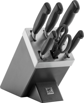 Zestaw 5 noży w bloku samoostrzącym z nożycami Zwilling Four Star Grey | JESIENNA PROMOCJA
