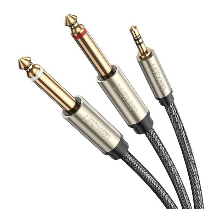  UGREEN AV126 jack 3.5mm TRS-2x jack 6.35mm TS cable 2m (gray)