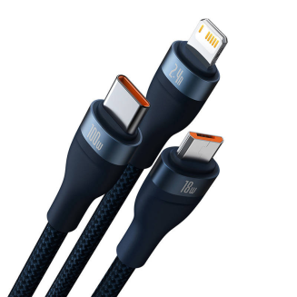 Kabel USB 3w1 Baseus Flash Series, USB-C + micro USB + Lightning, 100W, 1.2m (niebieski) - 8