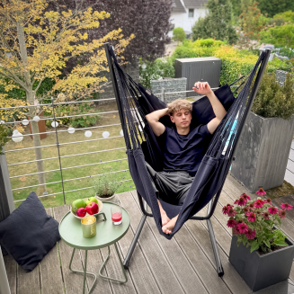 Fotel hamakowy ze stojakiem La Siesta Fiji Organic Blue Zebra Comfort - 9