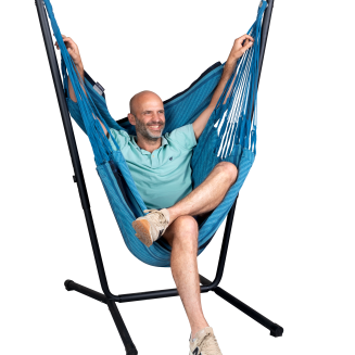 La Siesta Fiji Organic Blue Zebra Comfort Hammock Chair with Stand - 2