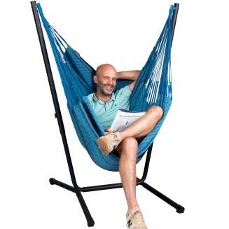 La Siesta Fiji Organic Blue Zebra Comfort Hammock Chair with Stand - 3