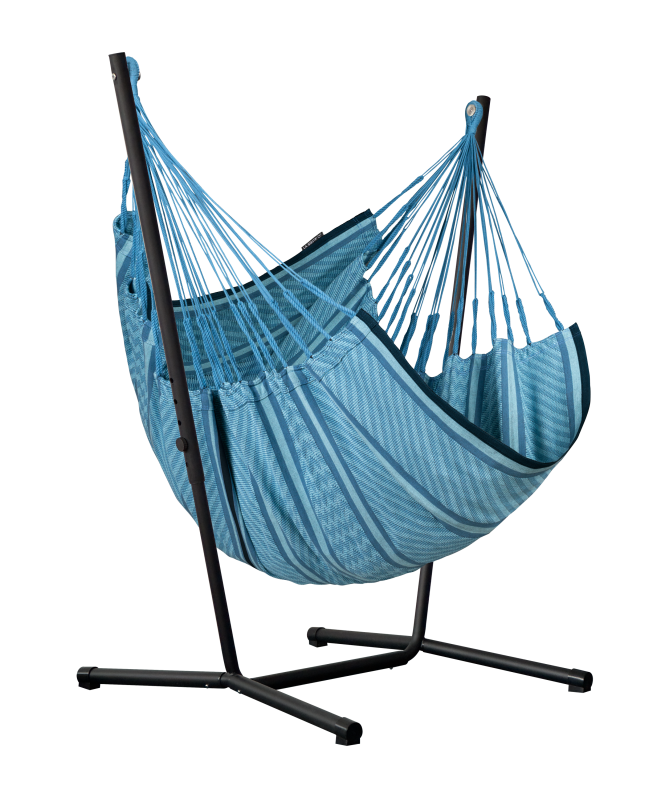 Fotel hamakowy ze stojakiem La Siesta Fiji Organic Blue Zebra Comfort