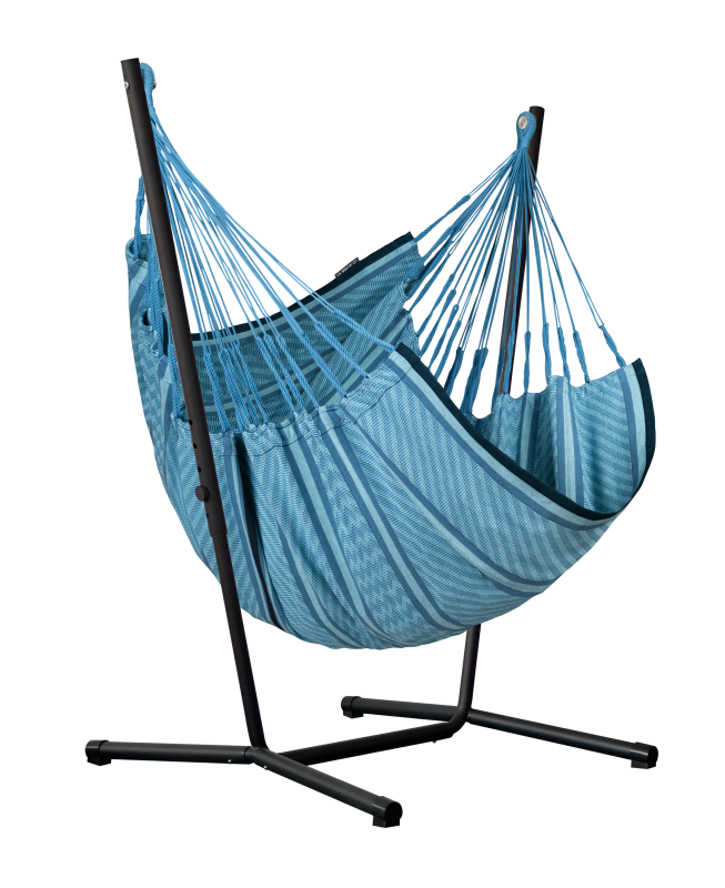 Fotel hamakowy ze stojakiem La Siesta Fiji Organic Blue Zebra Comfort