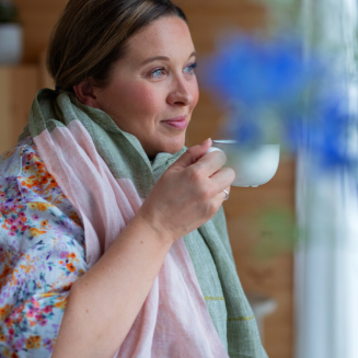 Szal lniany Lapuan Kankurit TSAVO olive-rose 70x200 cm - 3