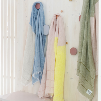 Szal lniany Lapuan Kankurit TSAVO olive-rose 70x200 cm - 5