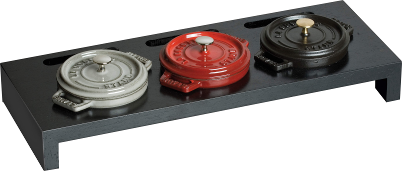 Stojak drewniany na 3 Mini Cocotte Staub - Czarny | BESTSELLER