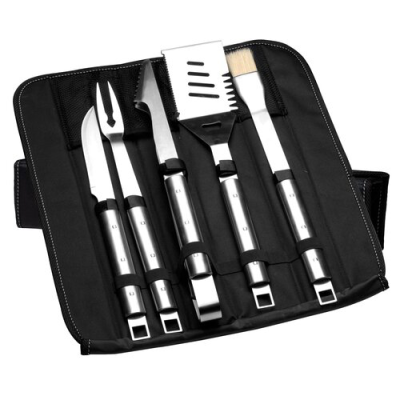 BergHOFF | Zestaw do grillowania w składanej torbie Cubo 6 el. : nóż do grilla 42.5 cm łopatka. pędzel. widelec do mięsa 47 cm szczypce. składana torba 50x11cm