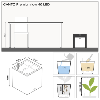 Donica Lechuza Canto Premium 40 LED kostka srebrny metallic - 9