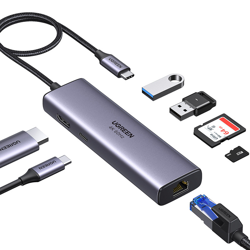  Ugreen CM512 USB-C Hub / Adapter 2x USB 3.0, HDMI 4K, RJ45, SD/TF, PD