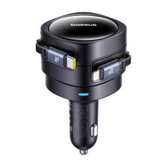 Ładowarka samochodowa Baseus Enjoyment Max z kablami USB-C+Lightning 60W Czarny - 2