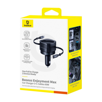 Ładowarka samochodowa Baseus Enjoyment Max z kablami USB-C+Lightning 60W Czarny - 4