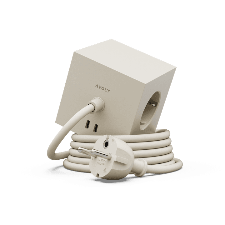 Listwa zasilająca Avolt Square 1 z podwójnym USB-C 30 W i magnetyczną podstawą 1.8 m beżowa