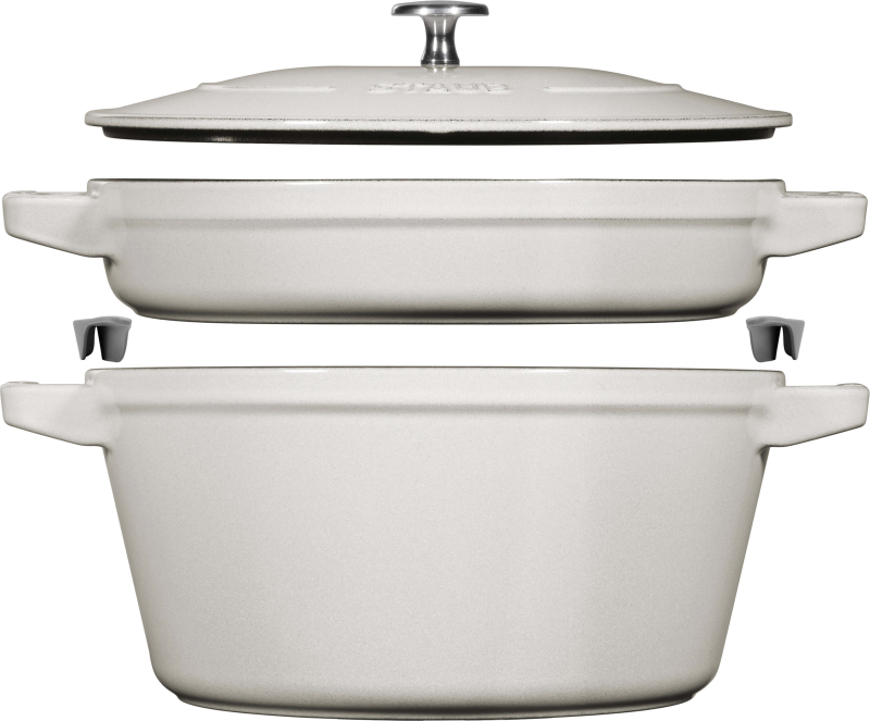  Set of 2 Staub cast iron cookware with lid - 24 cm, white truffle